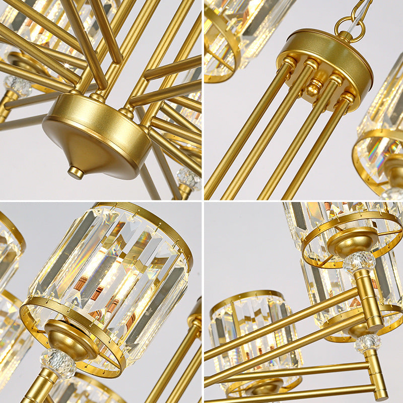 Contemporary Crystal Radial Hanging Chandelier - Brass Finish - 3/6/8 Lights - Bedroom Lighting
