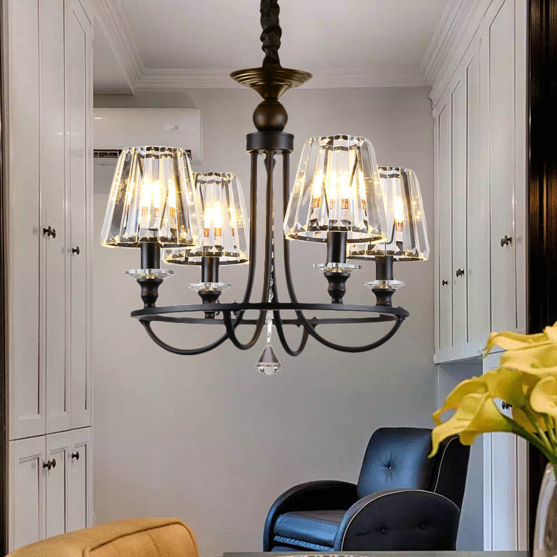 Contemporary Tapered Crystal Chandelier Pendant Light with 4/6/8 Lights - Black Ceiling Hanging Fixture