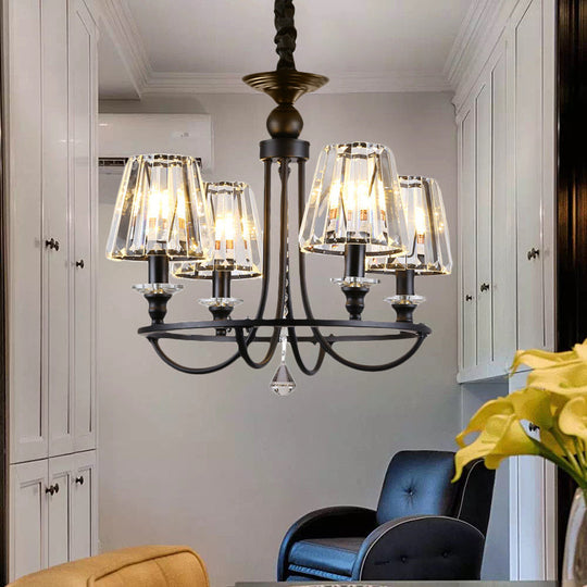 Contemporary Tapered Crystal Chandelier Pendant Light with 4/6/8 Lights - Black Ceiling Hanging Fixture