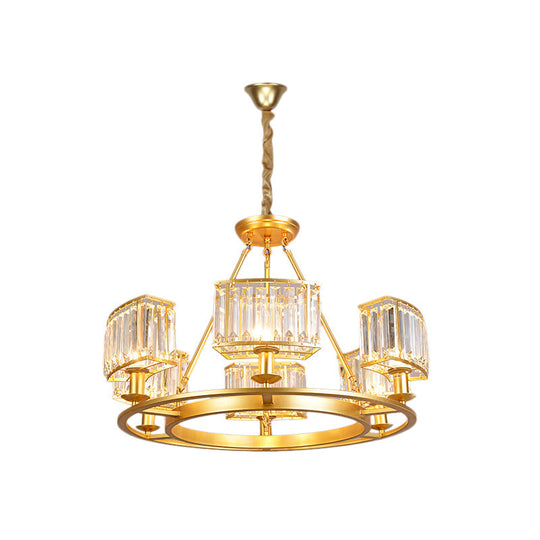 Modern Black/Gold Circle Crystal Chandelier with 4/6 Lights - Bedroom Hanging Light Fixture