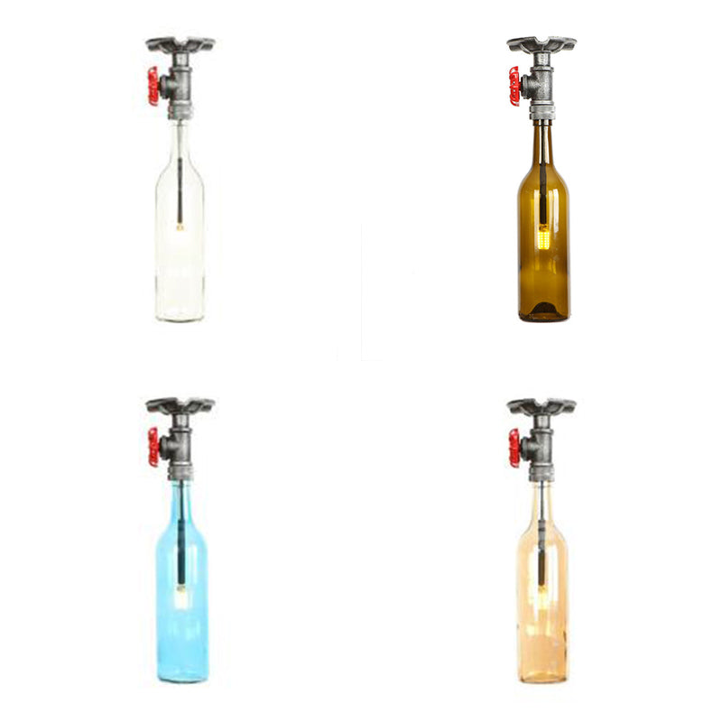 Vintage Indoor Ceiling Mounted Fixture: 1-Light Semi-Mount with Wine Bottle Glass Shade & Valve in Grey/Brown