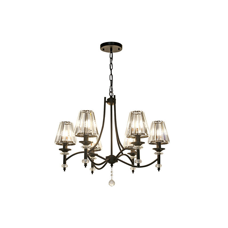 Contemporary Crystal Chandelier Pendant Light Kit - Tapered Design, Adjustable Chain - 4/6/8 Lights, Black Shade