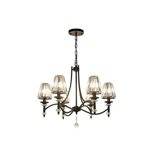Contemporary Crystal Chandelier Pendant Light Kit - Tapered Design, Adjustable Chain - 4/6/8 Lights, Black Shade