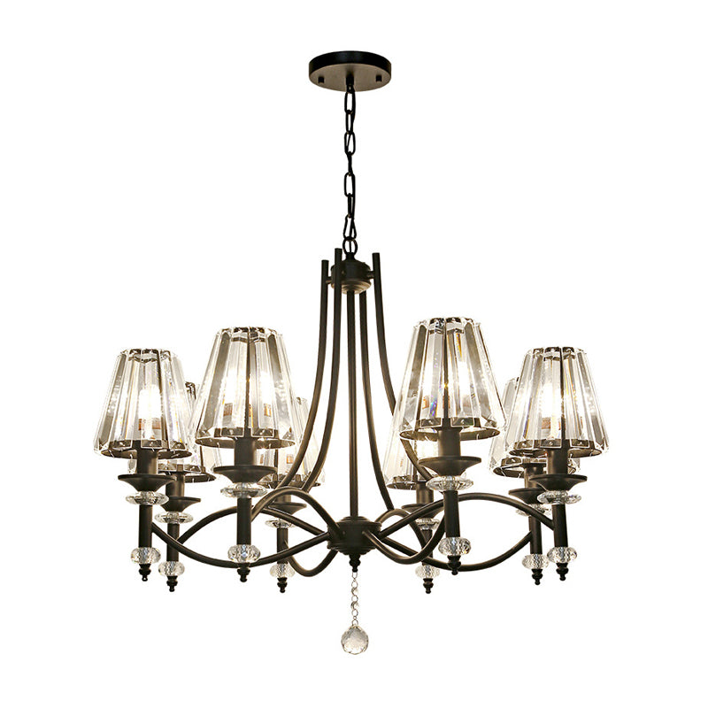 Contemporary Crystal Chandelier Pendant Light Kit - Tapered Design, Adjustable Chain - 4/6/8 Lights, Black Shade