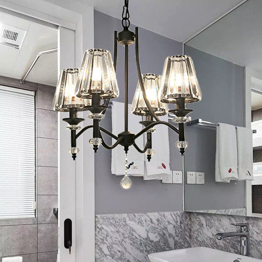 Contemporary Crystal Chandelier Pendant Light Kit - Tapered Design, Adjustable Chain - 4/6/8 Lights, Black Shade