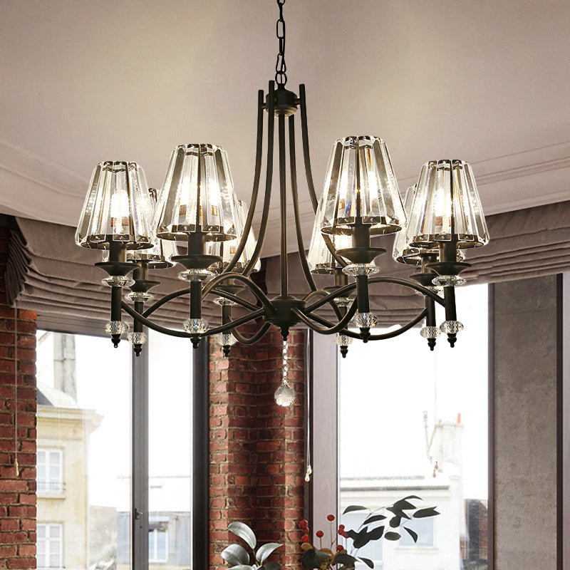 Contemporary Crystal Chandelier Pendant Light Kit - Tapered Design, Adjustable Chain - 4/6/8 Lights, Black Shade