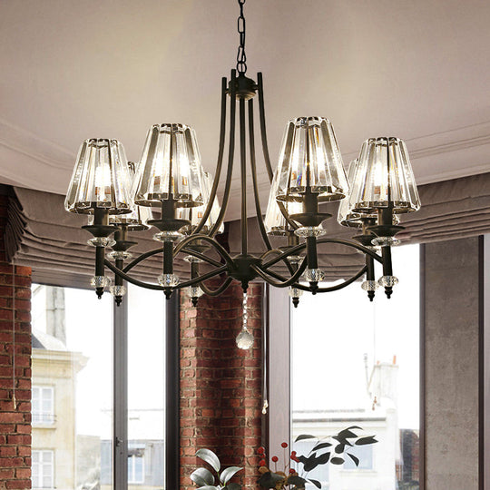 Contemporary Crystal Chandelier Pendant Light Kit - Tapered Design, Adjustable Chain - 4/6/8 Lights, Black Shade
