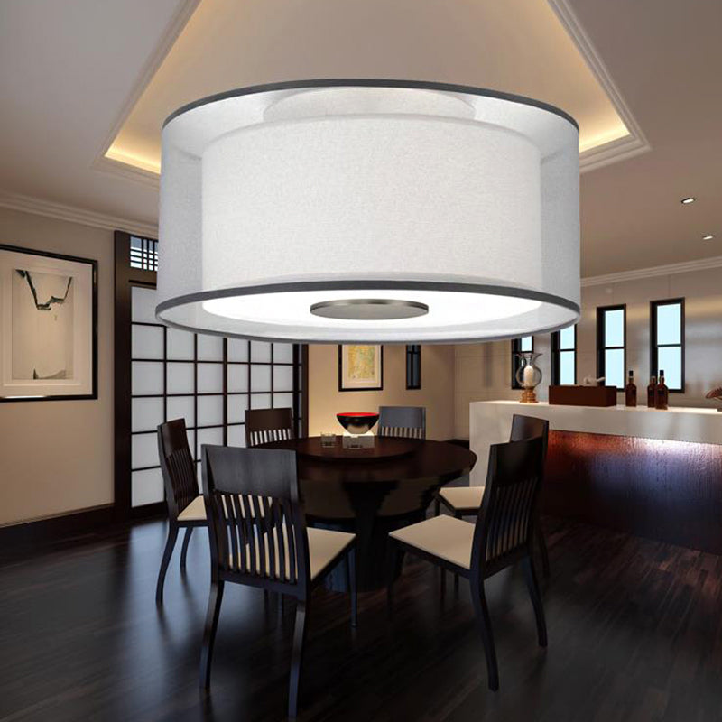 Classical White Fabric Drum Flush Mount Lamp - 4 Lights Ceiling Light Fixture, 16"/19.5”/23.5" Wide