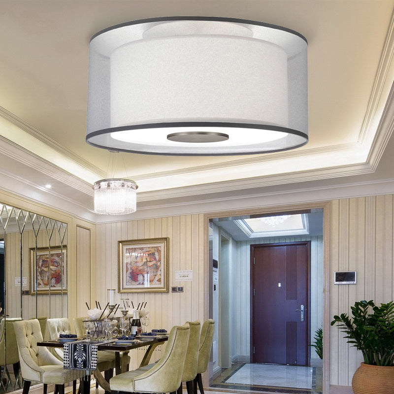 Classical White Fabric Drum Flush Mount Lamp - 4 Lights Ceiling Light Fixture, 16"/19.5”/23.5" Wide