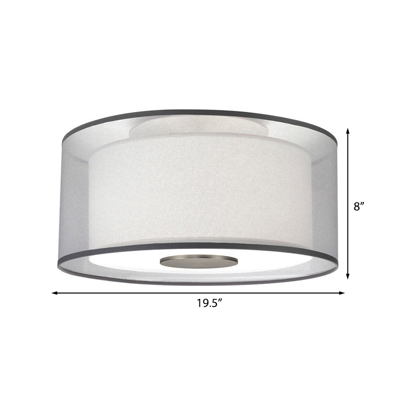 Classical White Fabric Drum Flush Mount Lamp - 4 Lights Ceiling Light Fixture, 16"/19.5”/23.5" Wide