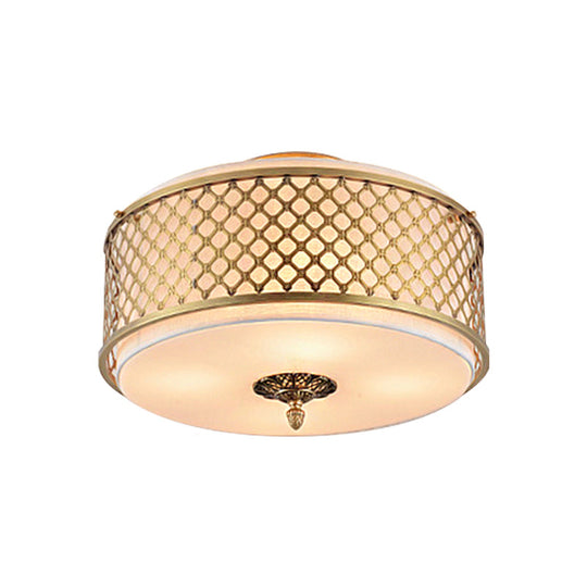 Classic Drum Metal Flush Mount Lamp, Brass Finish, 4/5 Lights, 16"/19.5" Wide, Living Room Ceiling Lighting