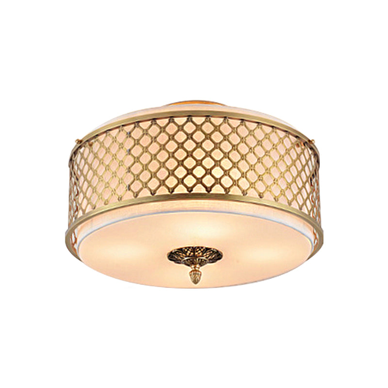 Classic Drum Metal Flush Mount Lamp Brass Finish 4/5 Lights 16/19.5 Wide Living Room Ceiling