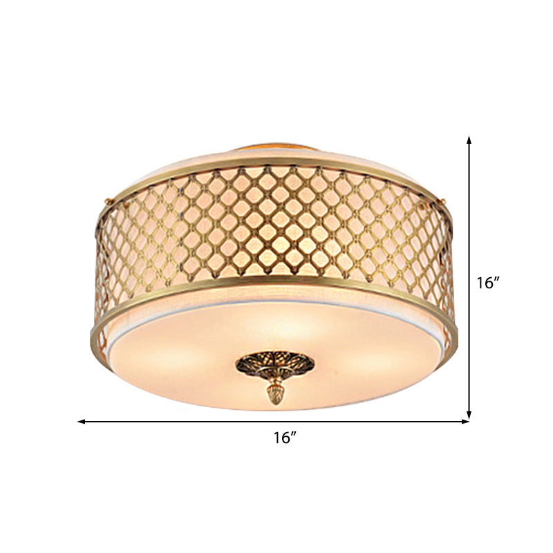 Classic Drum Metal Flush Mount Lamp, Brass Finish, 4/5 Lights, 16"/19.5" Wide, Living Room Ceiling Lighting