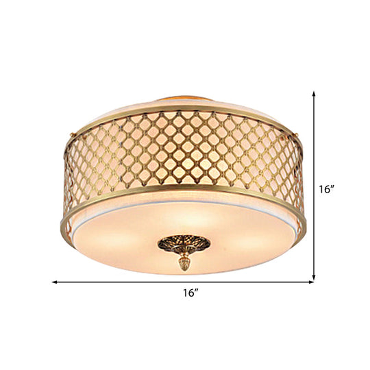 Classic Drum Metal Flush Mount Lamp, Brass Finish, 4/5 Lights, 16"/19.5" Wide, Living Room Ceiling Lighting
