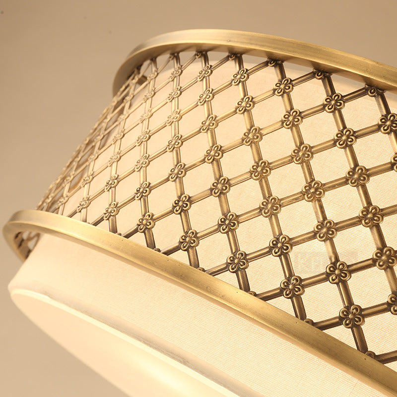 Classic Drum Metal Flush Mount Lamp, Brass Finish, 4/5 Lights, 16"/19.5" Wide, Living Room Ceiling Lighting