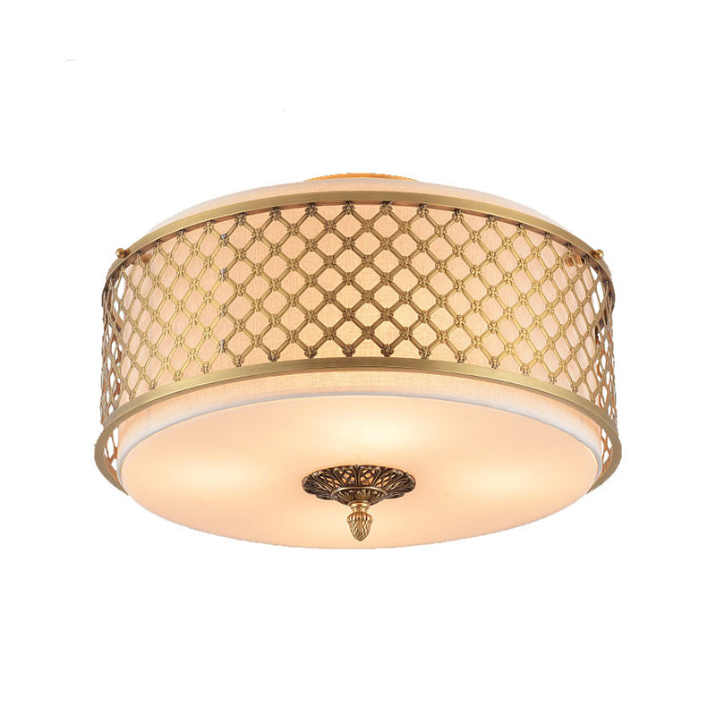 Classic Drum Metal Flush Mount Lamp, Brass Finish, 4/5 Lights, 16"/19.5" Wide, Living Room Ceiling Lighting