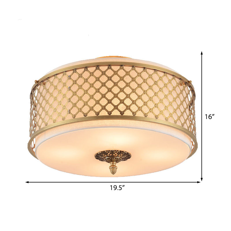 Classic Drum Metal Flush Mount Lamp, Brass Finish, 4/5 Lights, 16"/19.5" Wide, Living Room Ceiling Lighting