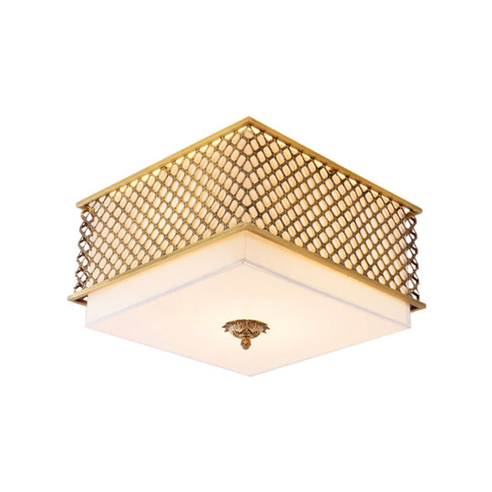 Traditional Square Metal Flushmount Lighting in Brass for Bedroom - 5 Lights, 16"/19.5" Wide