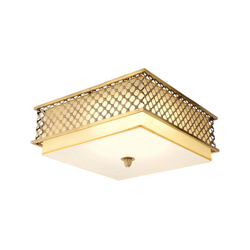 Traditional Square Metal Flushmount Lighting in Brass for Bedroom - 5 Lights, 16"/19.5" Wide