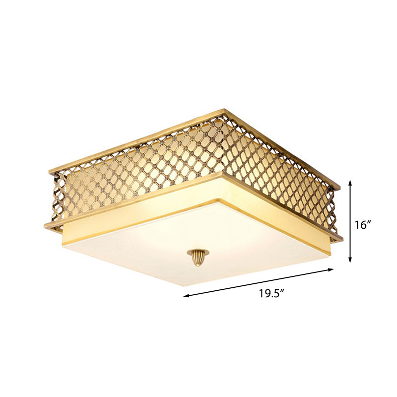 Traditional Square Metal Flushmount Lighting in Brass for Bedroom - 5 Lights, 16"/19.5" Wide