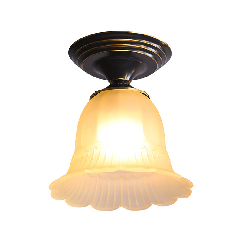 Classic Flared Glass Flush Mount Lamp: 1-Light Beige Ceiling Lighting for Living Room