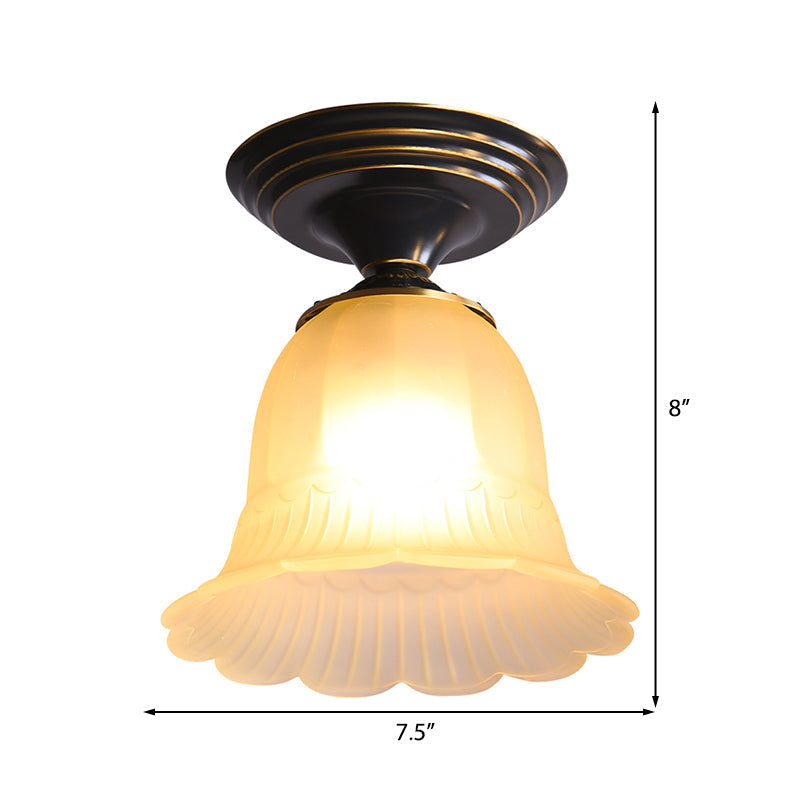 Classic Flared Glass Flush Mount Lamp: 1-Light Beige Ceiling Lighting for Living Room