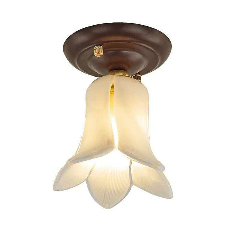 Traditional Glass Flush Ceiling Light Fixture - Flower Shaped, White/Yellow/Purple - 1 Light for Living Room