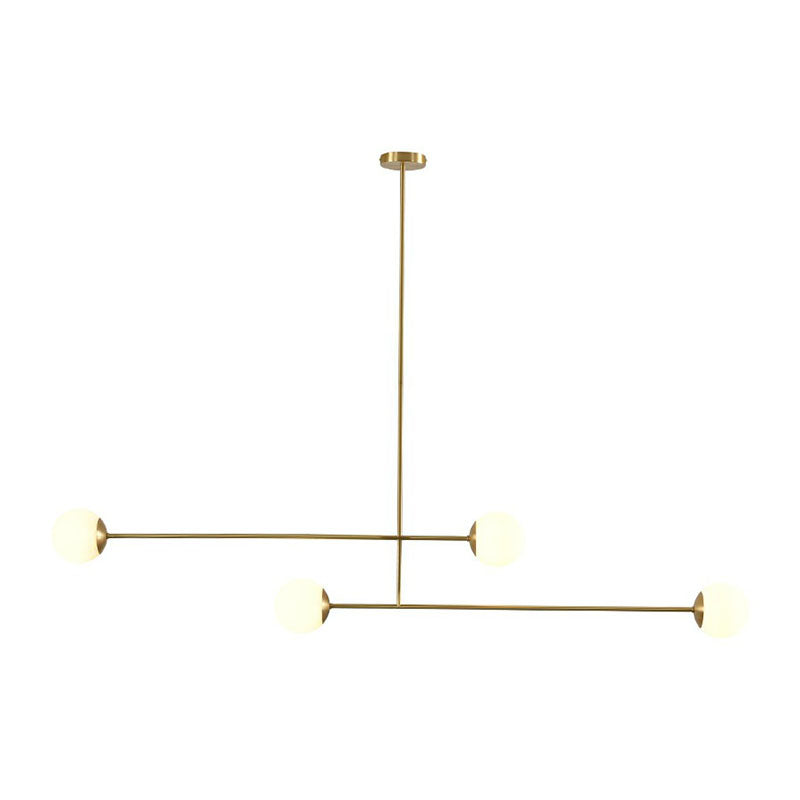 Minimalist Gold Finish Pendant Light With Opal Glass Shade 4-Bulb Metallic Island Lamp