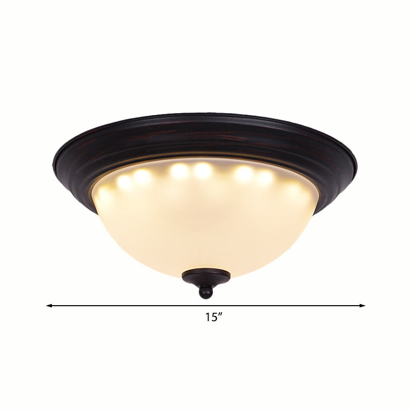 Traditional Black Flush Light Fixture with Frosted Glass, Ideal for Living Room Ceiling Lighting - 11"/15" Wide