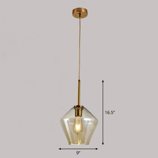 Modern Gold Diamond-Shaped Glass Pendant Ceiling Light with 3 Bulbs