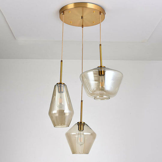 Modern Gold Diamond-Shaped Glass Pendant Ceiling Light with 3 Bulbs