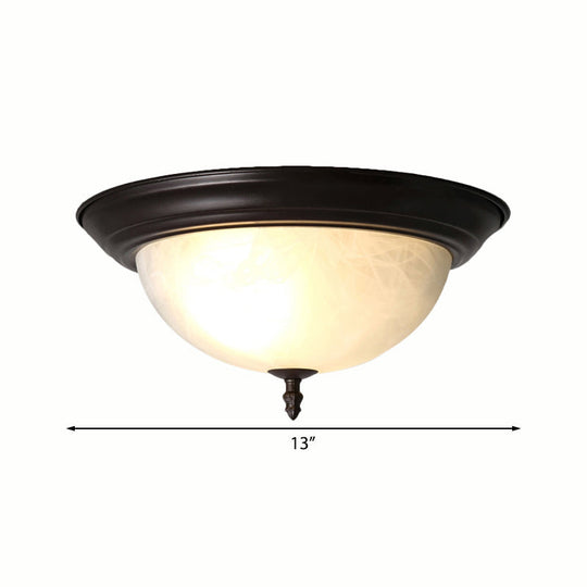 Classic Frosted Glass Flush Mount Lamp - Black/Black and Gold 3-Light Living Room Ceiling Fixture, 13"/15" Wide