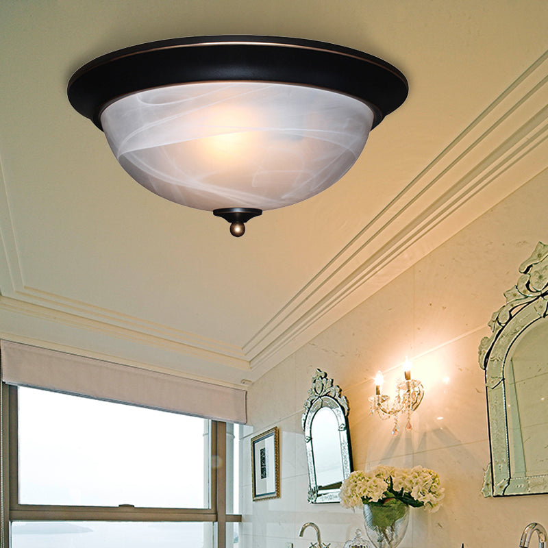 Classic Frosted Glass Flush Mount Lamp - Black/Black and Gold 3-Light Living Room Ceiling Fixture, 13"/15" Wide