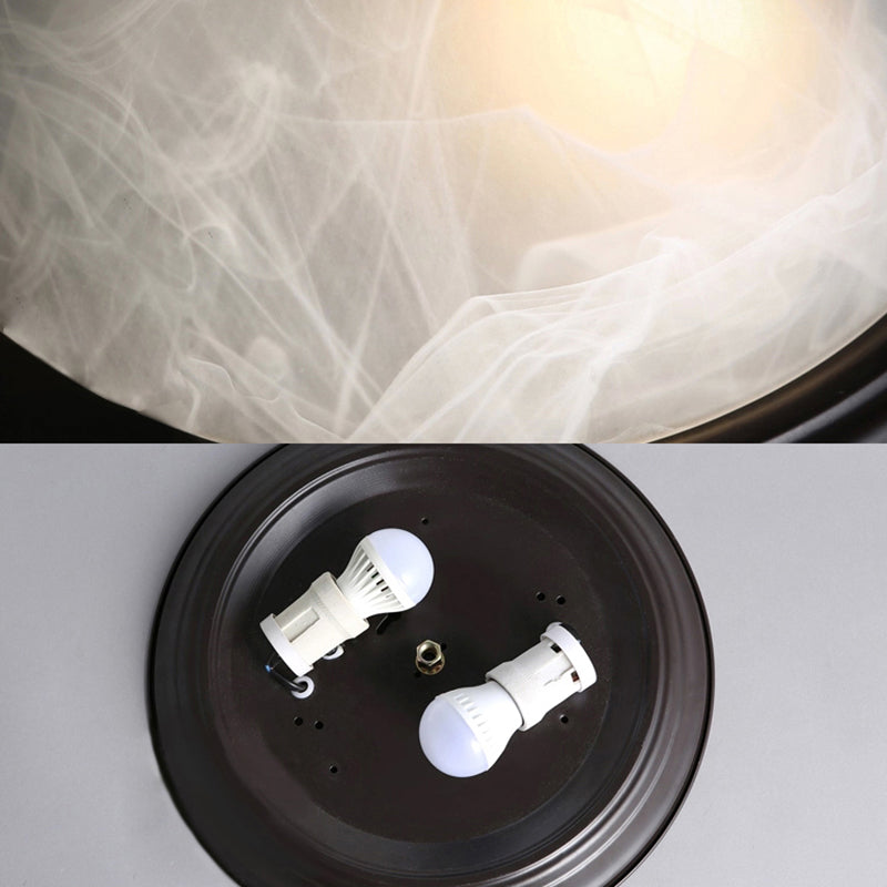 Classic Frosted Glass Flush Mount Lamp - Black/Black and Gold 3-Light Living Room Ceiling Fixture, 13"/15" Wide