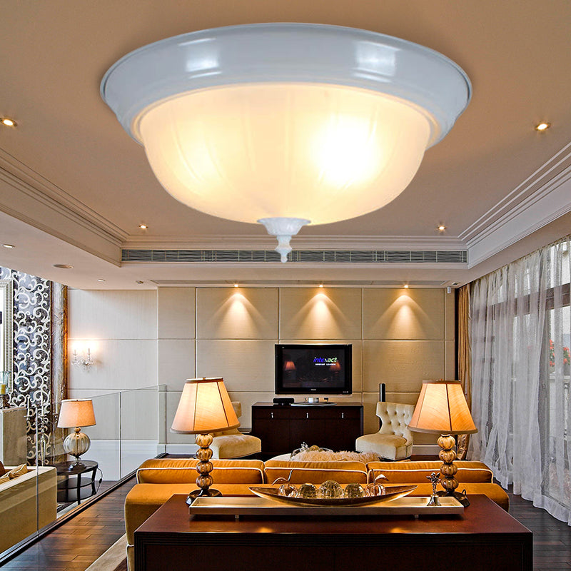 Traditional White Glass Bowl Flush Mount Lamp for Living Room, 13"/15" Wide