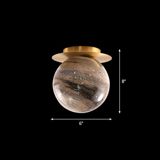 Nordic 1-Light Stained Glass Flush Mount Lamp: Elegant Brass Finish Ceiling Light for Corridor