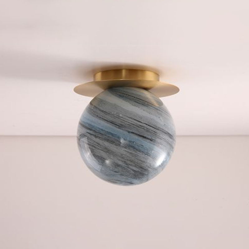 Nordic 1-Light Stained Glass Flush Mount Lamp: Elegant Brass Finish Ceiling Light For Corridor