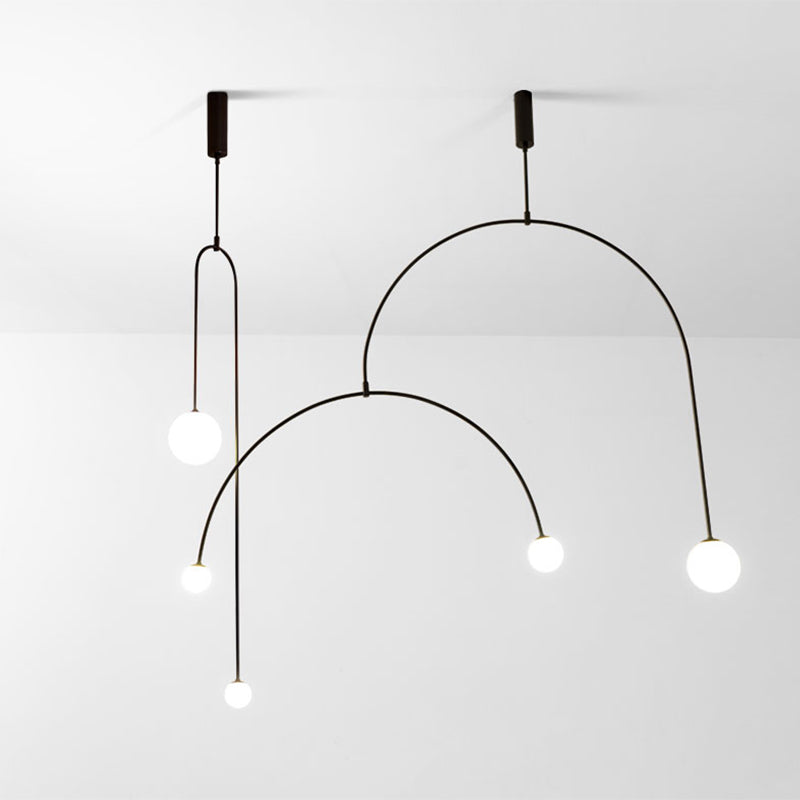 Modern Black Arched Chandelier with 3 Lights and White Glass Ball Shade