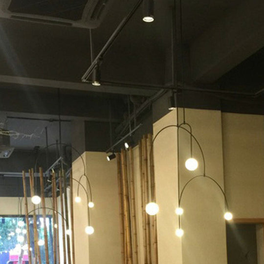 Modern Black Arched Pendant Lamp - Simplicity 3-Light Chandelier With Ball White Glass Shade