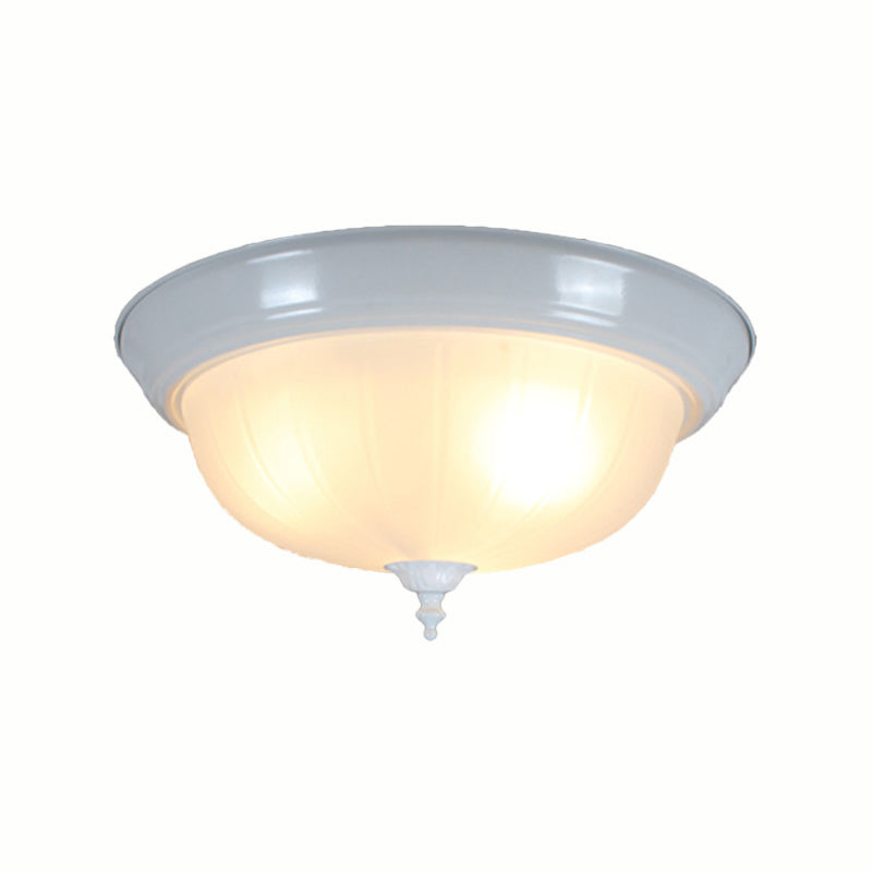 Traditional White Glass Three-Light Flush Mount Ceiling Fixture for Living Room - 13"/15"/19" Wide