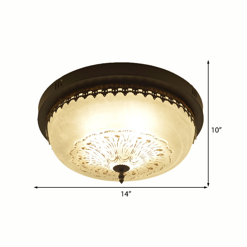 White Glass Flush Fixture with Traditional Design - 3/4 Lights - Black Finish - 14"/18" Wide