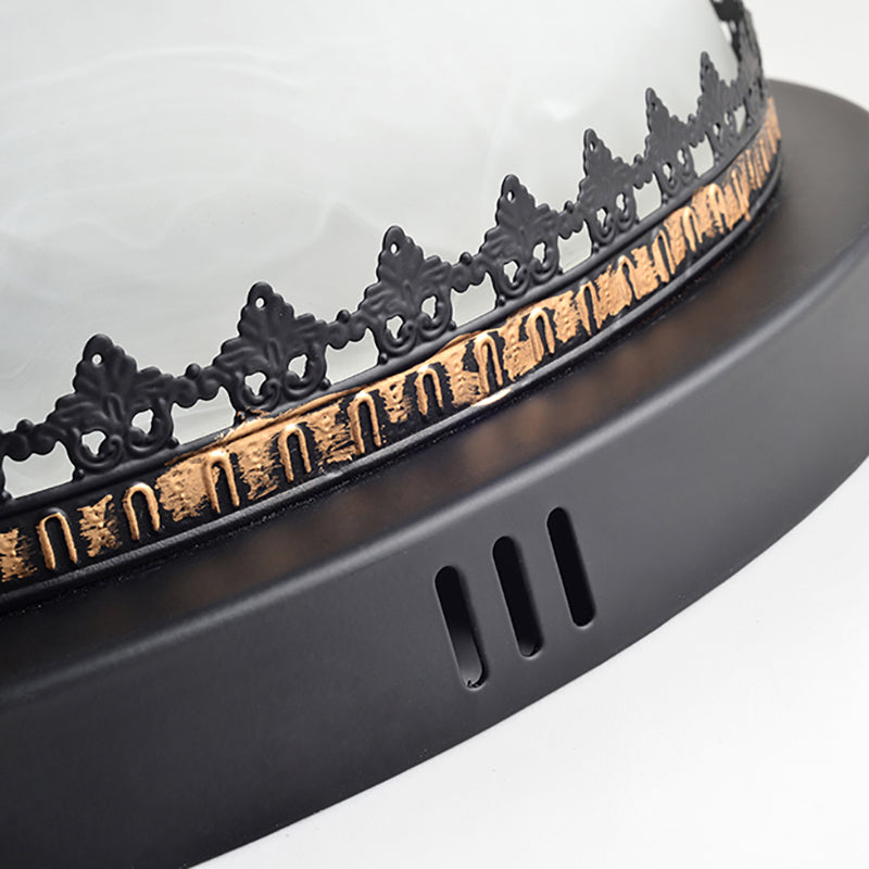 White Glass Flush Fixture with Traditional Design - 3/4 Lights - Black Finish - 14"/18" Wide