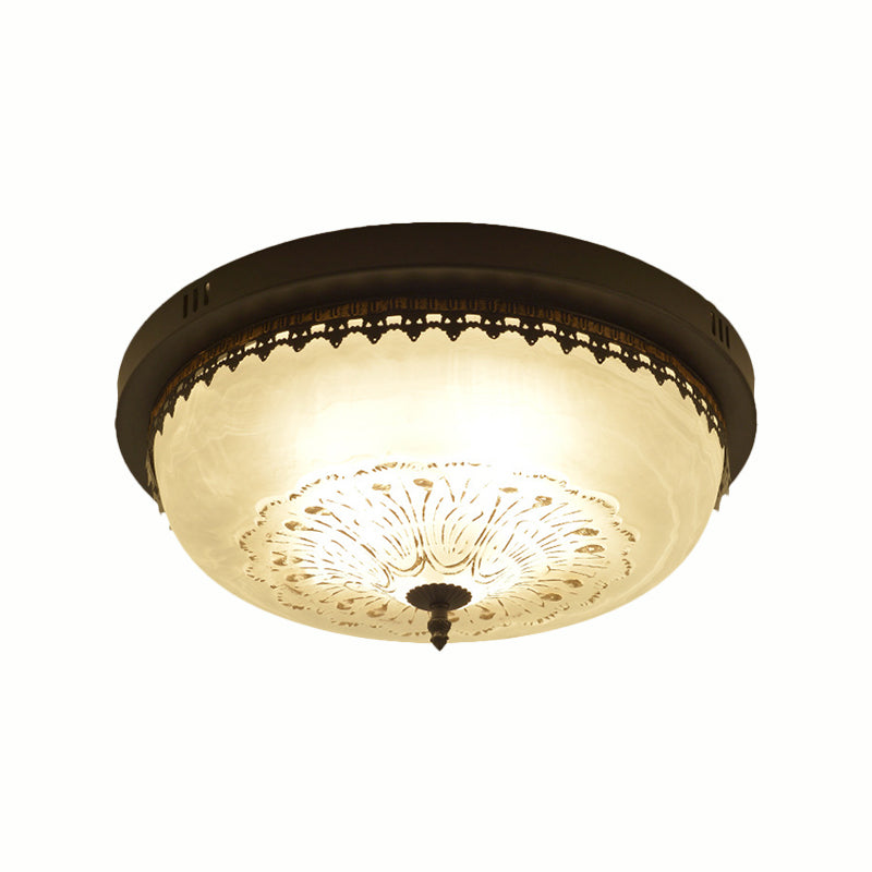 White Glass Flush Fixture with Traditional Design - 3/4 Lights - Black Finish - 14"/18" Wide