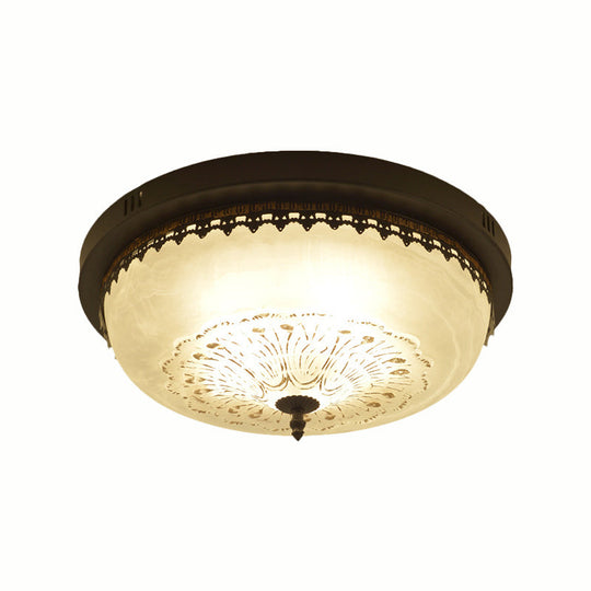 White Glass Flush Fixture with Traditional Design - 3/4 Lights - Black Finish - 14"/18" Wide