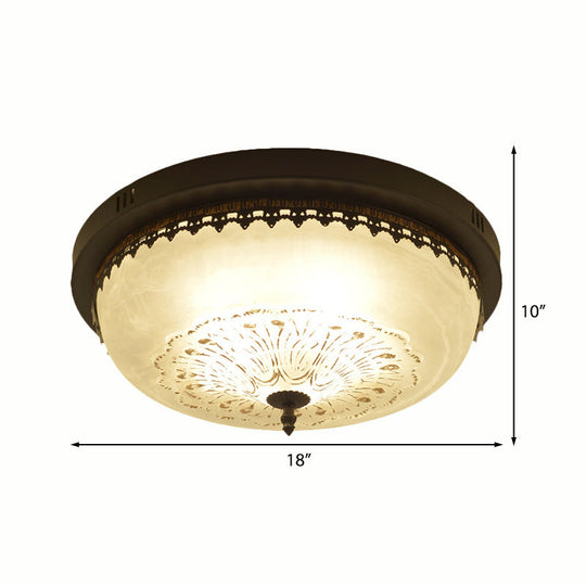White Glass Flush Fixture With Traditional Design - 3/4 Lights Black Finish 14/18 Wide