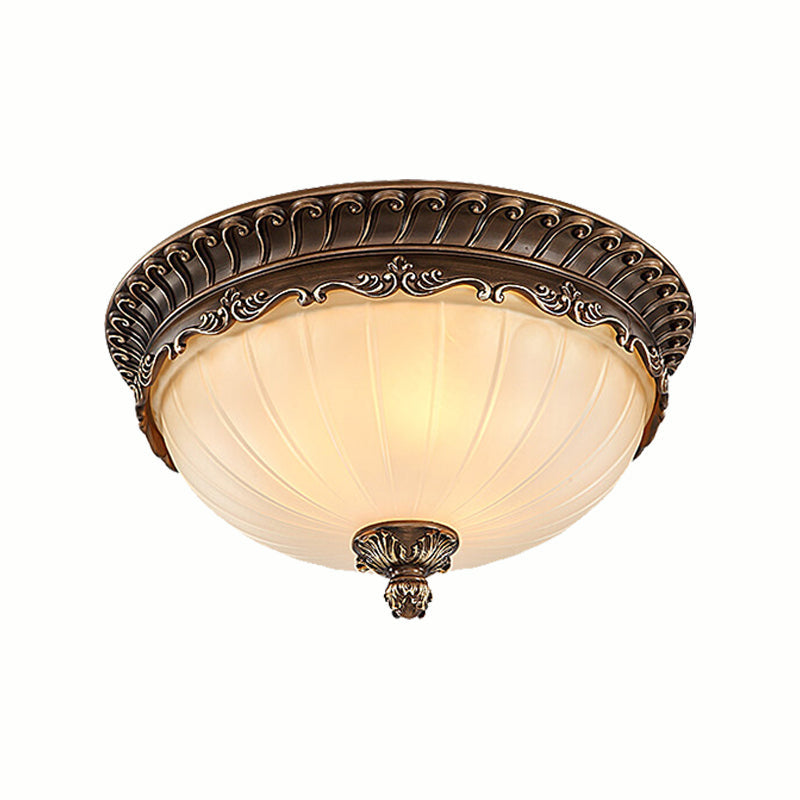 Traditional Bronze Flush Mount Ceiling Light Fixture with Frosted Glass Shade - 3 Lights, 12"/14"/19" Wide