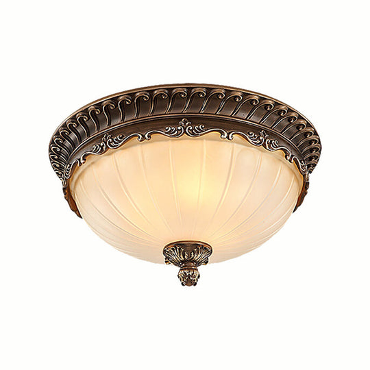 Traditional Bronze Flush Mount Ceiling Light Fixture with Frosted Glass Shade - 3 Lights, 12"/14"/19" Wide