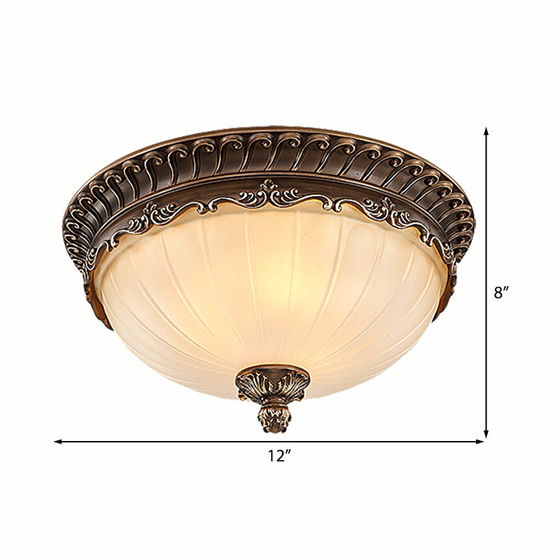 Traditional Bronze Flush Mount Ceiling Light Fixture with Frosted Glass Shade - 3 Lights, 12"/14"/19" Wide