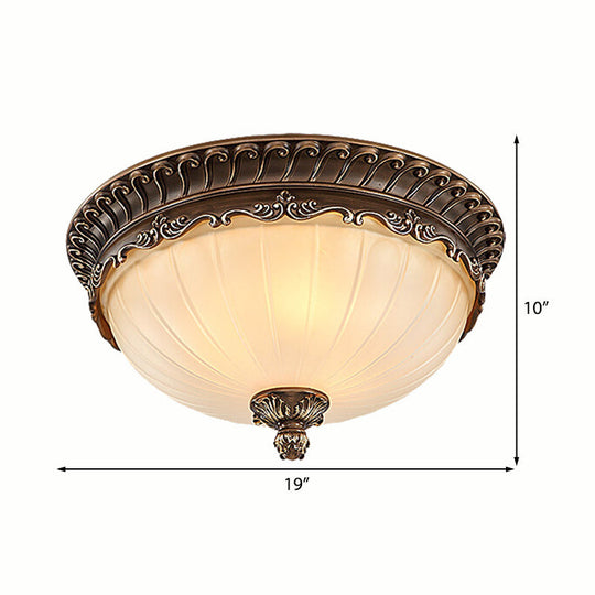 Traditional Bronze Flush Mount Ceiling Light Fixture with Frosted Glass Shade - 3 Lights, 12"/14"/19" Wide