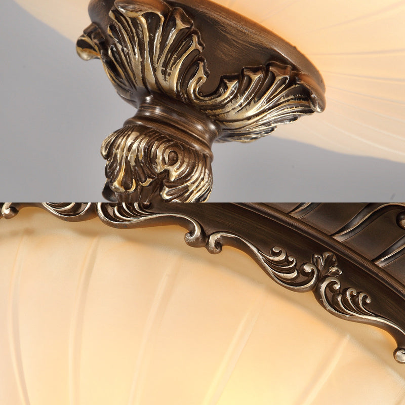 Traditional Bronze Flush Mount Ceiling Light Fixture with Frosted Glass Shade - 3 Lights, 12"/14"/19" Wide